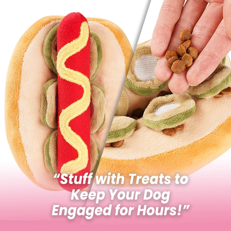 Hot Dog Plush Dog Toy – Chew & Treat Hiding Interactive Toy