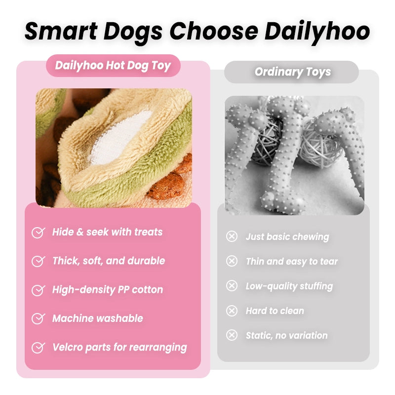 Hot Dog Plush Dog Toy – Chew & Treat Hiding Interactive Toy