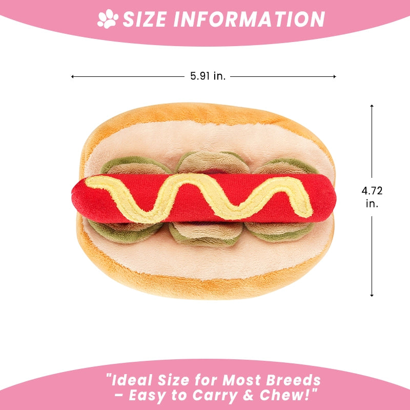 Hot Dog Plush Dog Toy – Chew & Treat Hiding Interactive Toy