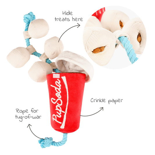 Cola Cup Plush Dog Toy – Chew, Treat Hiding & Rope Interactive Toy