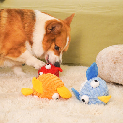 Sea Animal Squeaky Dog Toys – Shark, Crab & Fish Plush Set