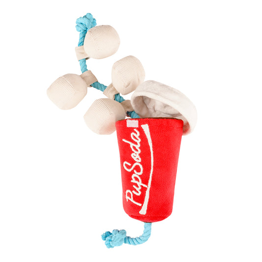 Cola Cup Plush Dog Toy – Chew, Treat Hiding & Rope Interactive Toy