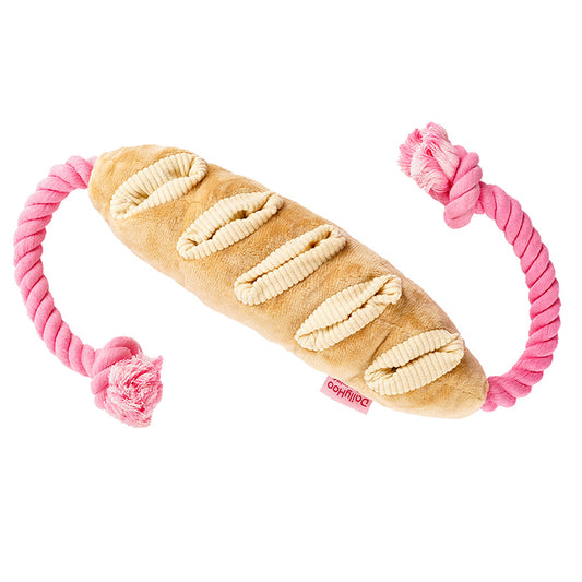 Baguette Plush Dog Toy – Chew, Crinkle & Rope Interactive Toy