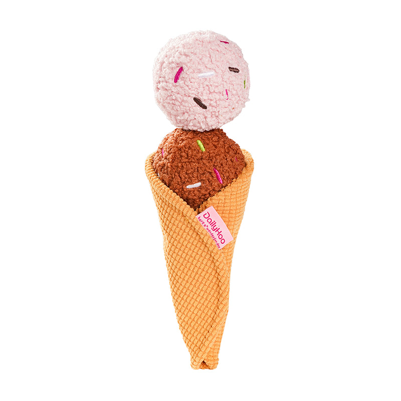 Ice Cream Plush Dog Toy – Chew, Squeaky & Treat Hiding Interactive Toy