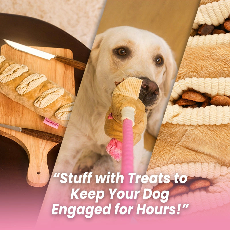 Baguette Plush Dog Toy – Chew, Crinkle & Rope Interactive Toy