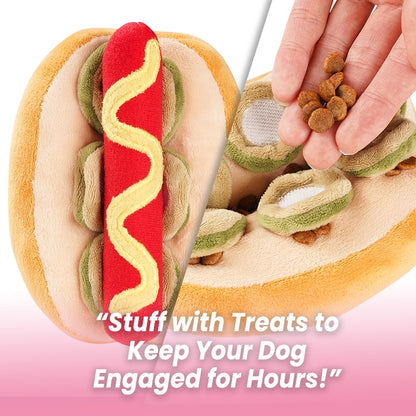 Hot Dog Plush Dog Toy – Chew & Treat Hiding Interactive Toy