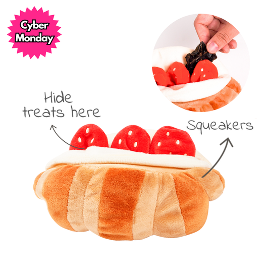 Strawberry Croissant Plush Dog Toy – Chew & Treat Hiding Interactive Toy