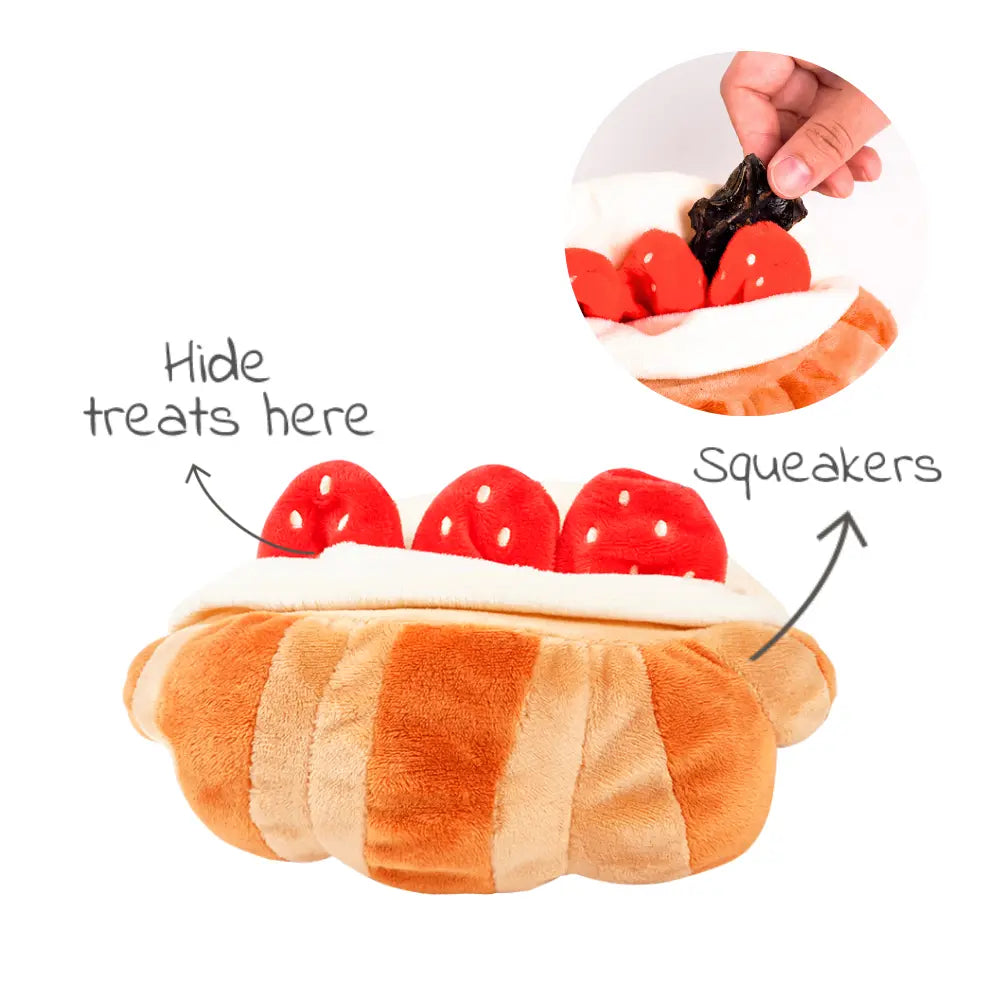 Strawberry Croissant Plush Dog Toy – Chew & Treat Hiding Interactive Toy