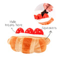 Strawberry Croissant Plush Dog Toy – Chew & Treat Hiding Interactive Toy