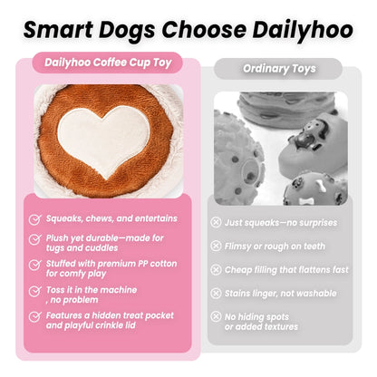 Coffee Cup Plush Dog Toy – Chew & Squeaky Treat Hiding Toy
