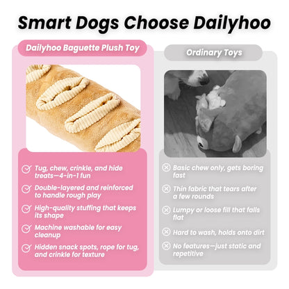 Baguette Plush Dog Toy – Chew, Crinkle & Rope Interactive Toy