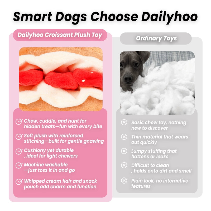 Croissant Plush Dog Toy – Chew & Treat Hiding Interactive Toy