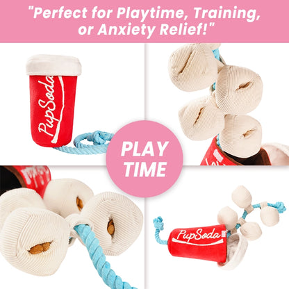 Cola Cup Plush Dog Toy – Chew, Treat Hiding & Rope Interactive Toy