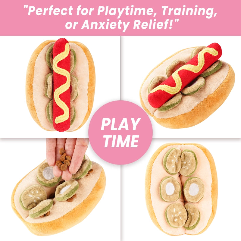Hot Dog Plush Dog Toy – Chew & Treat Hiding Interactive Toy