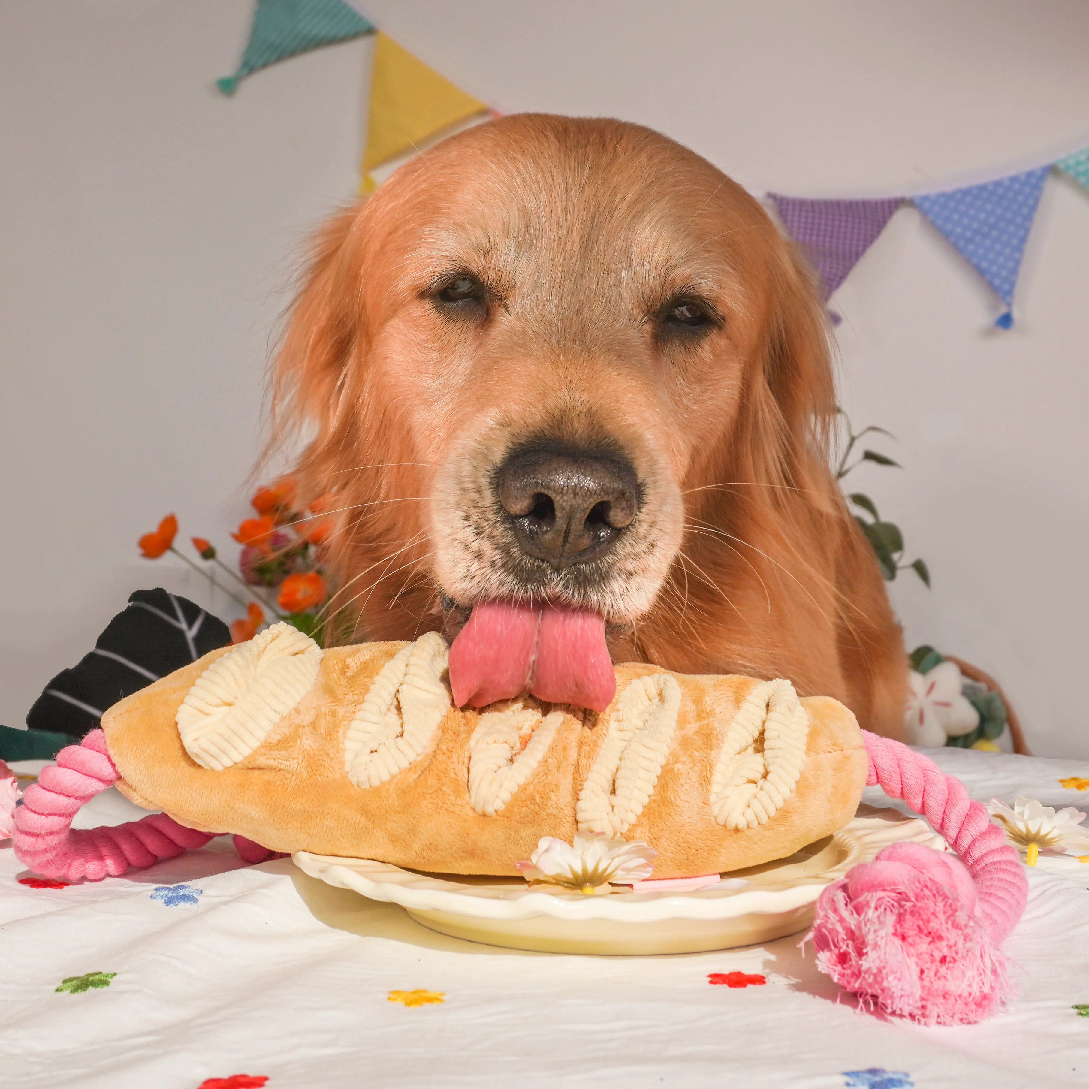 Tuggy Baguette Plush Dog Toy – Chew, Crinkle & Rope Interactive Toy