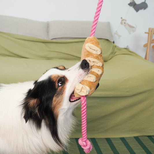 Tuggy Baguette Plush Dog Toy – Chew, Crinkle & Rope Interactive Toy