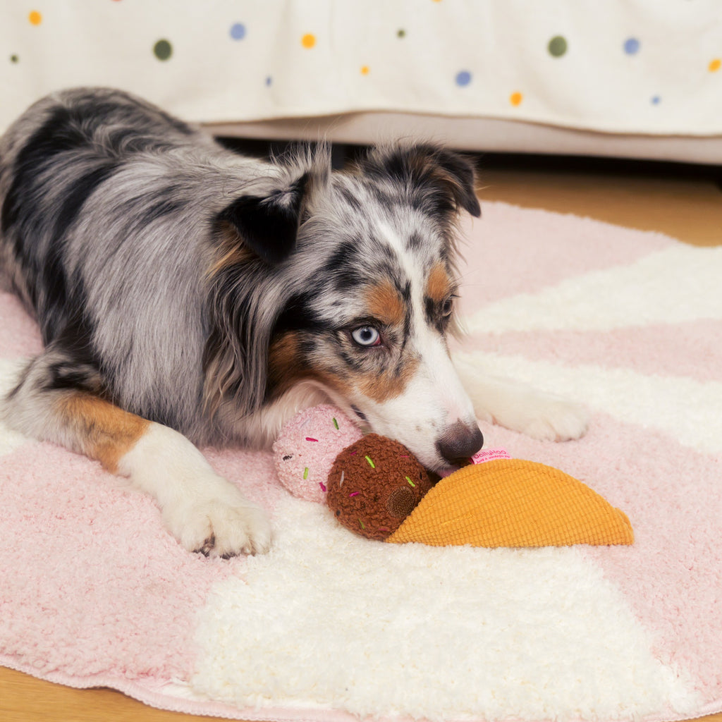Ice Cream Plush Dog Toy 3-in-1 Chew, Squeaky & Treat Hiding Interactive Toy