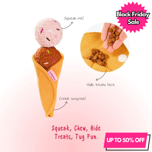 Daily Scoop Plush Dog Toy 3-in-1 Chew, Squeaky & Treat Hiding Interactive Toy